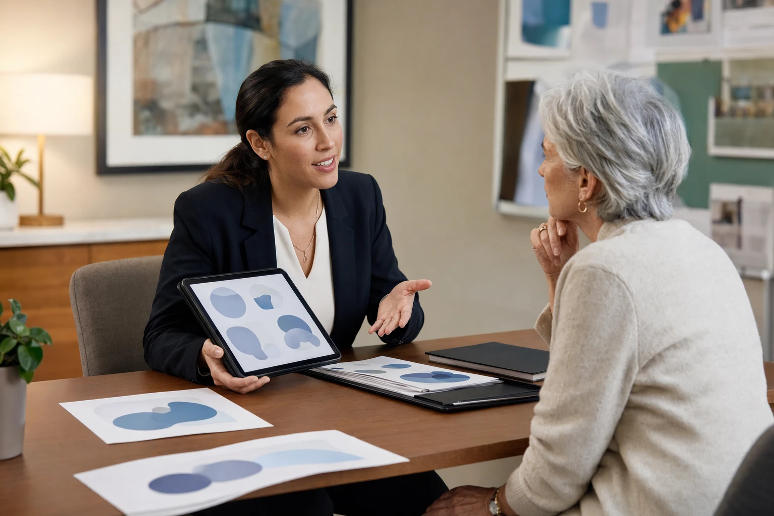 Nonprofit gift officer discussing AI transparency with donor