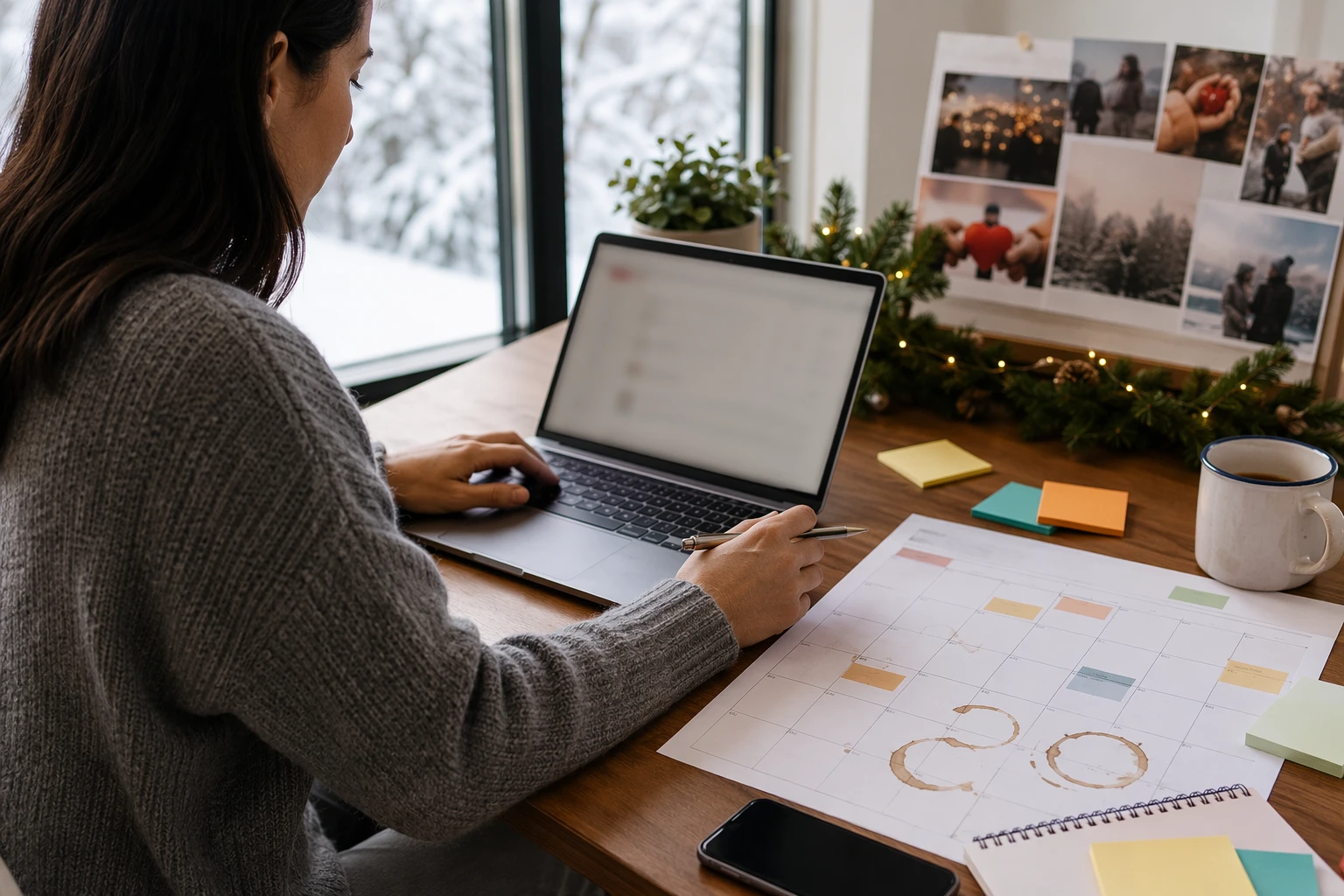 Fundraiser drafting concise email subject lines beside campaign calendar