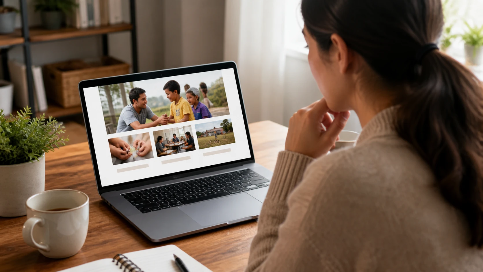 First-time donor reviewing impact report on laptop