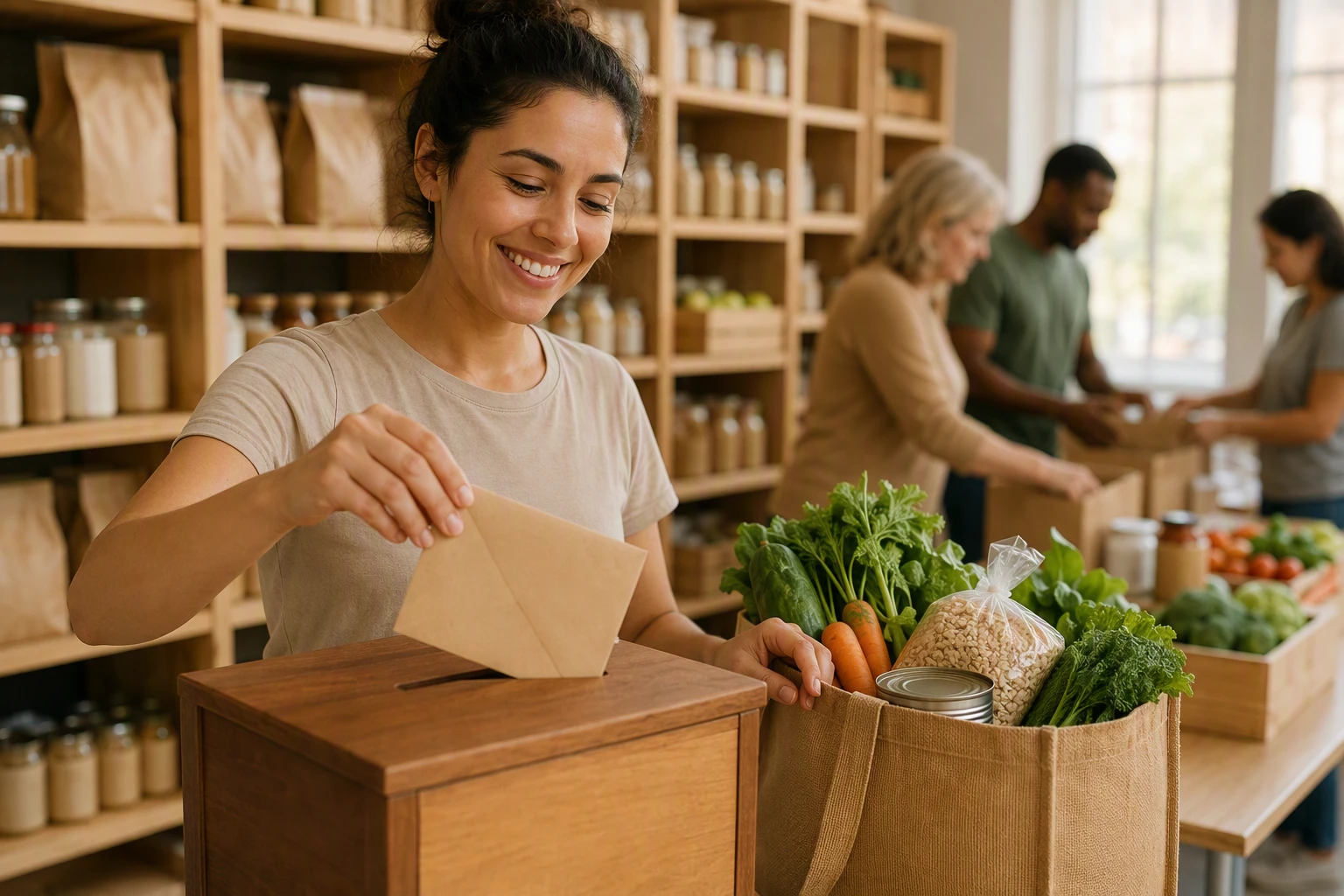 Volunteer donates to food pantry box