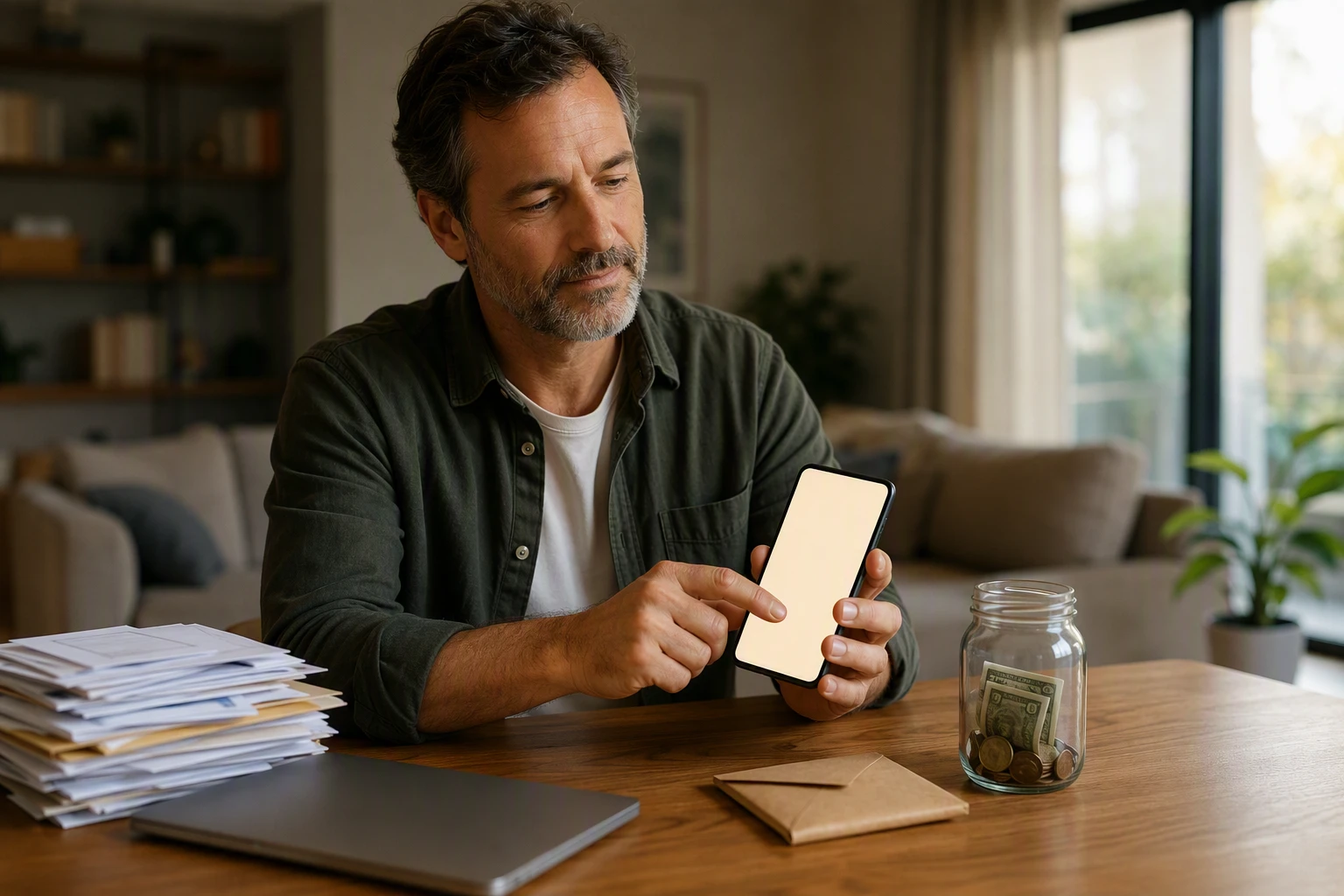 Donor hesitates mid-donation on smartphone