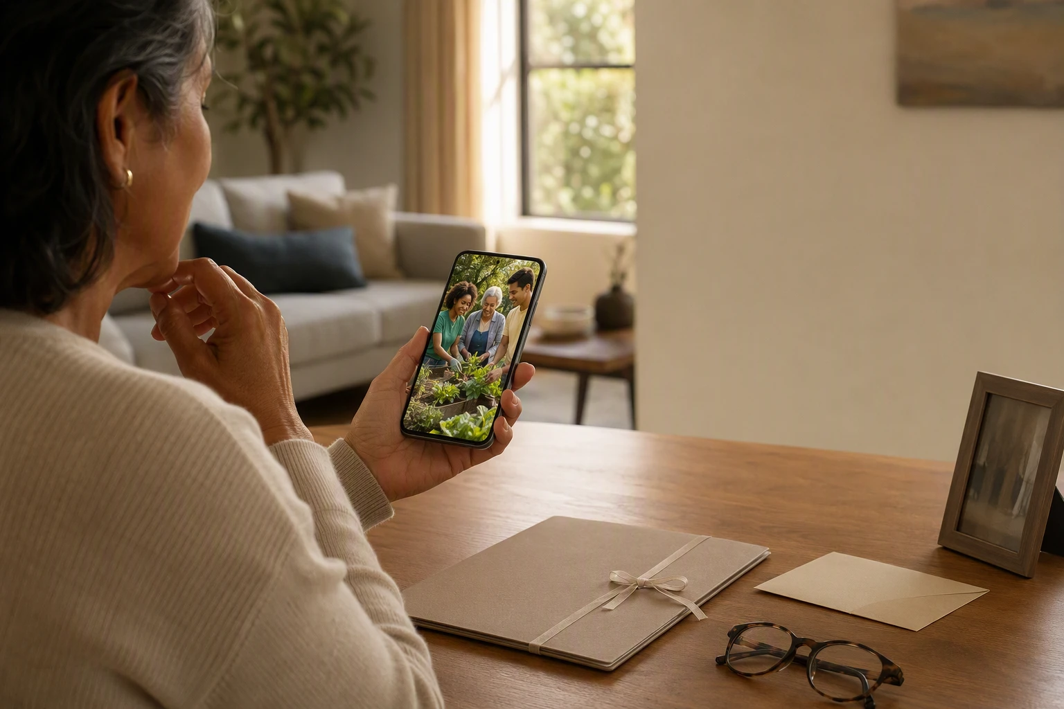 Donor exploring gift planning options on a mobile device at home