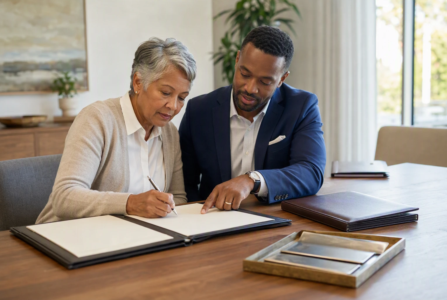 Donor and adviser reviewing beneficiary form together