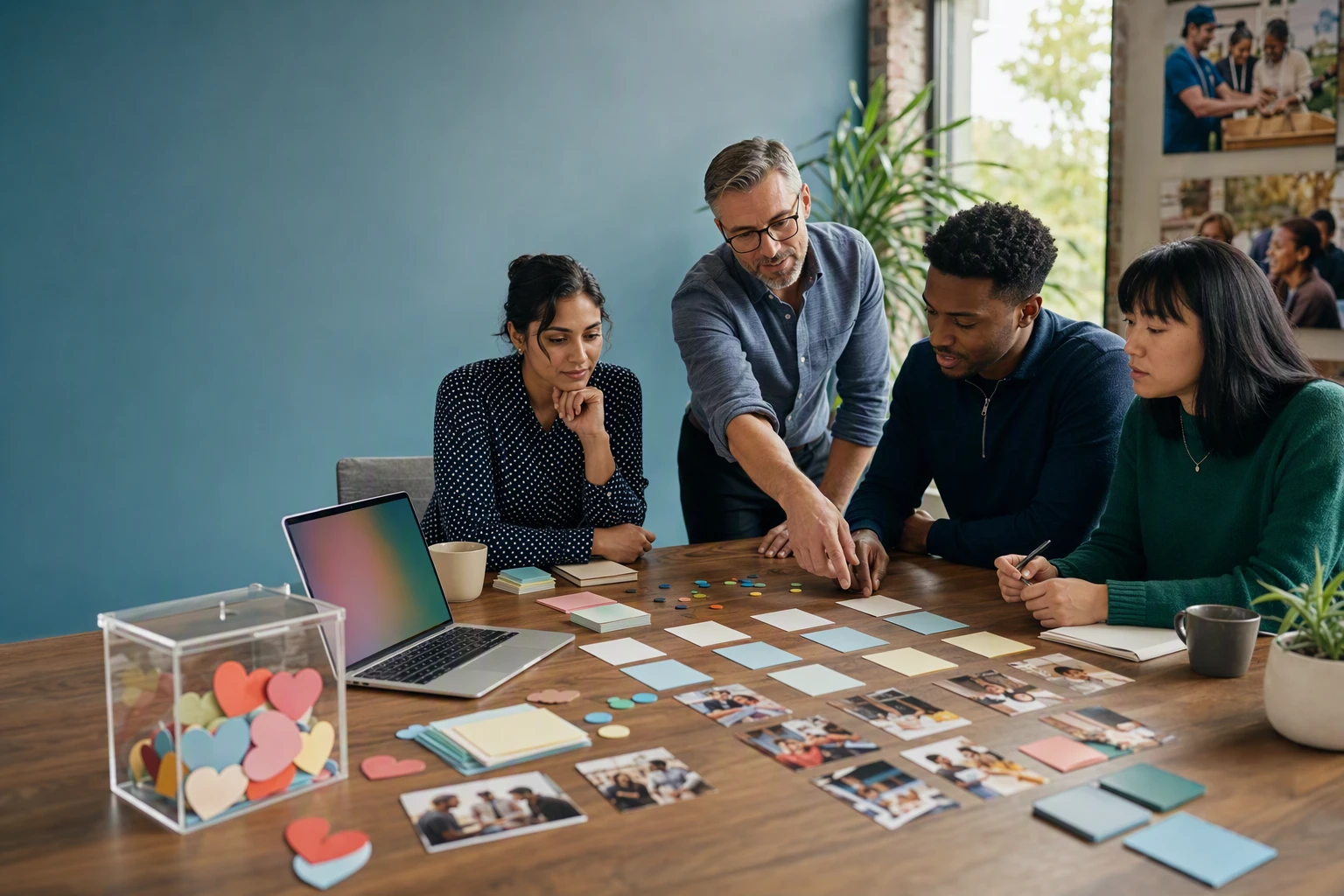 Nonprofit team reviewing donor journey notes
