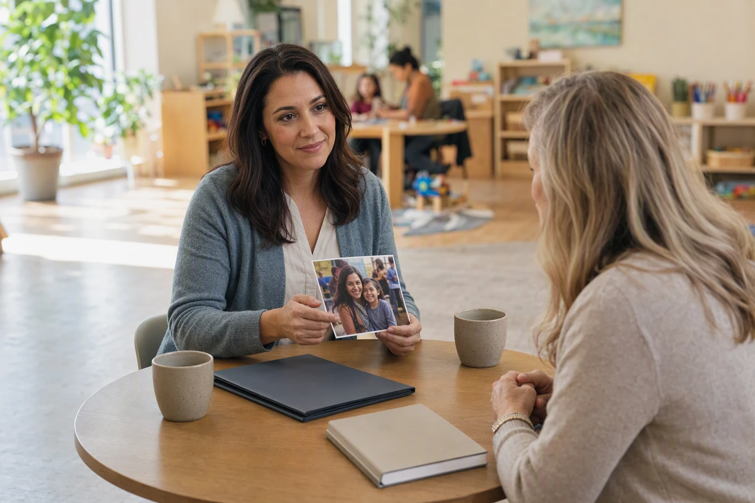 Fundraiser sharing a family story with donor