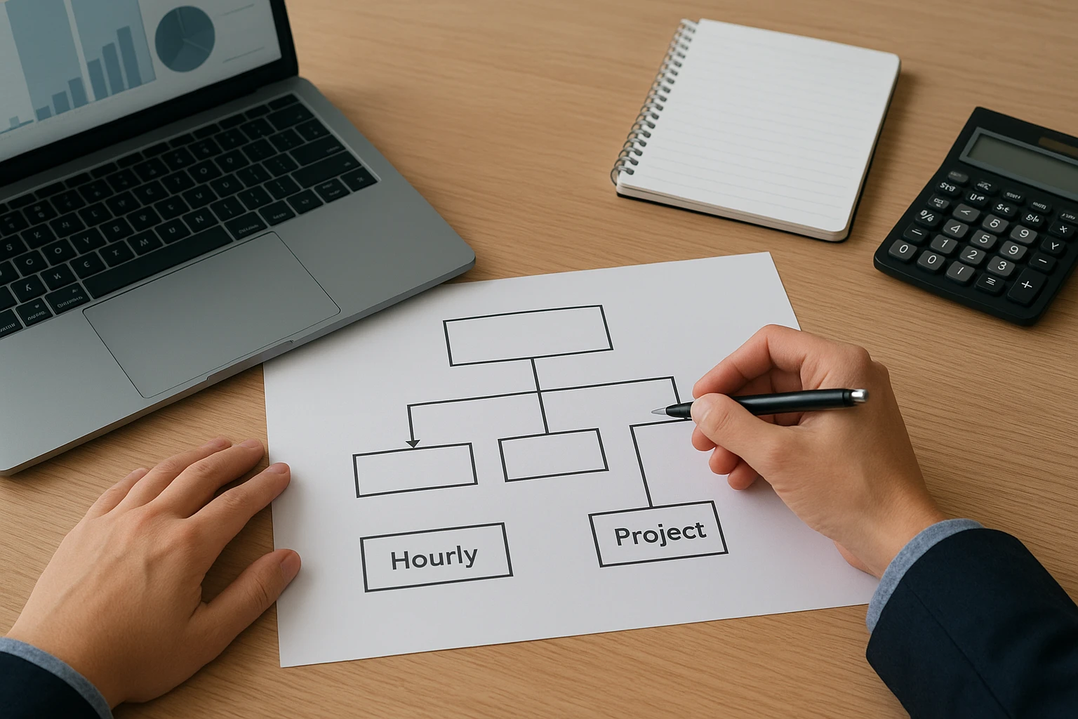Consultant comparing hourly and project pricing options