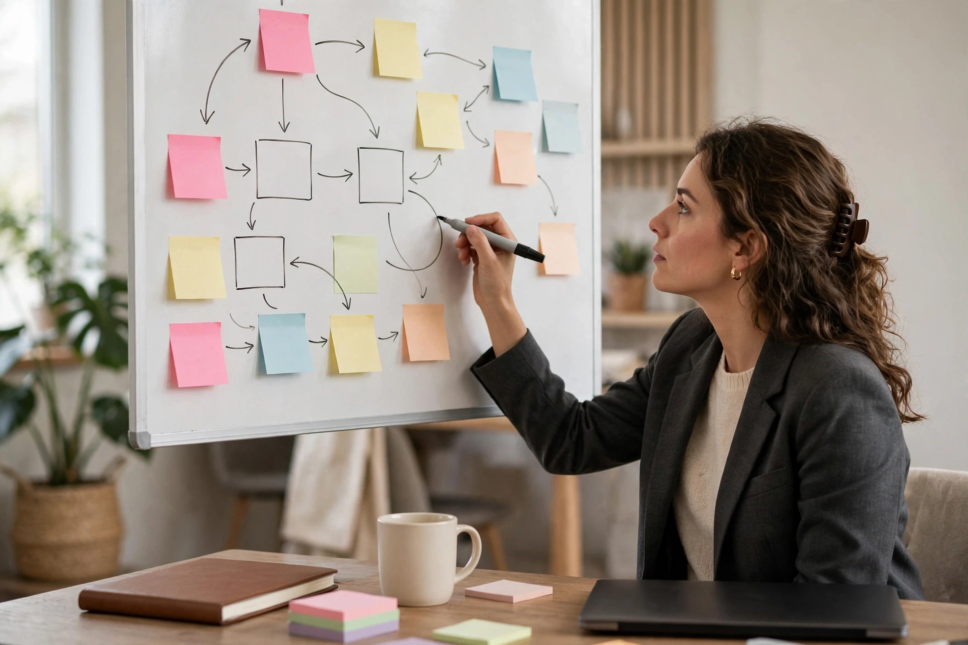 Fundraiser mapping donor journey with sticky notes