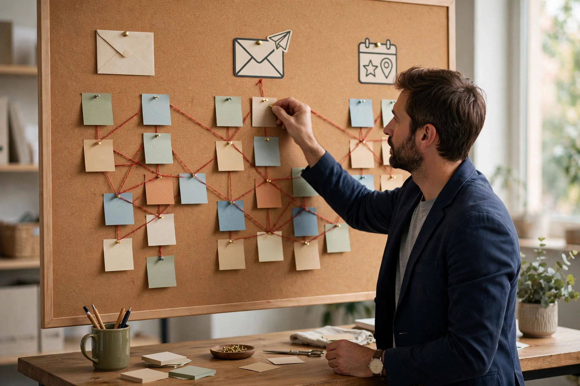 Fundraiser mapping donor touchpoints on journey wall